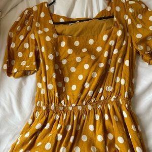 Midi Yellow w White Polka Dots Summer Dress